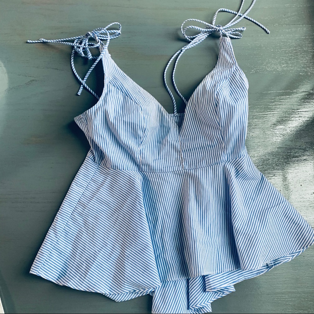 Blue stripe peplum blouse